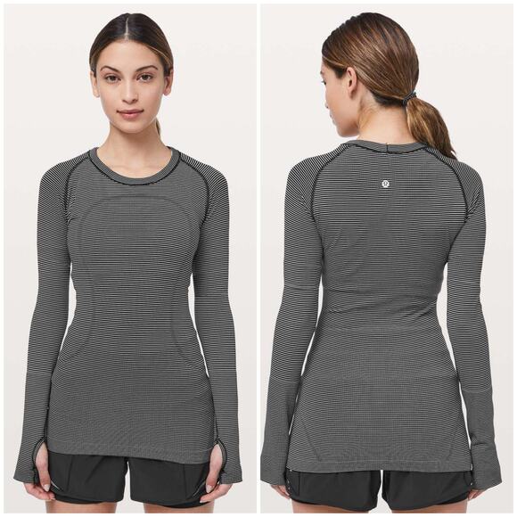 Lululemon Swiftly Tech Long Sleeve Crew 12 *Original Fit Black White Stripe - Picture 1 of 5